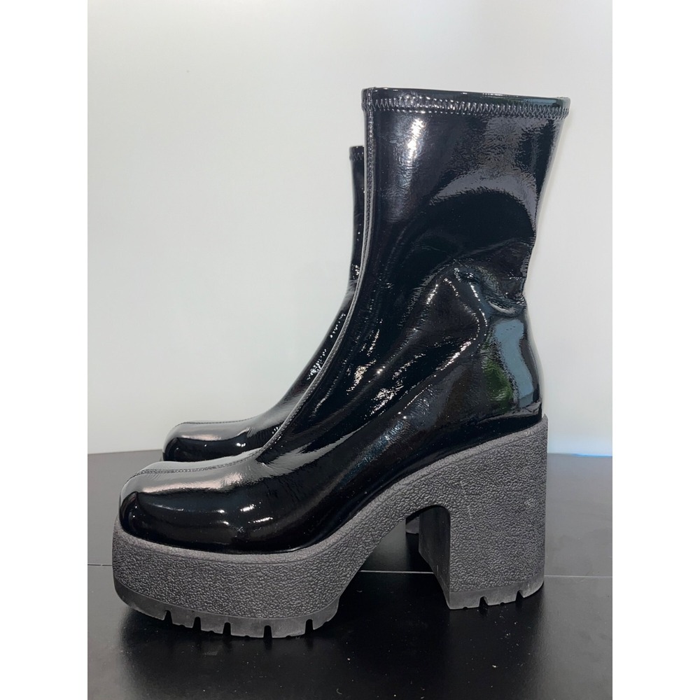 Jeffrey Campbell Womens Black Patent Leather Platform Boots Chunky Heels Size 10